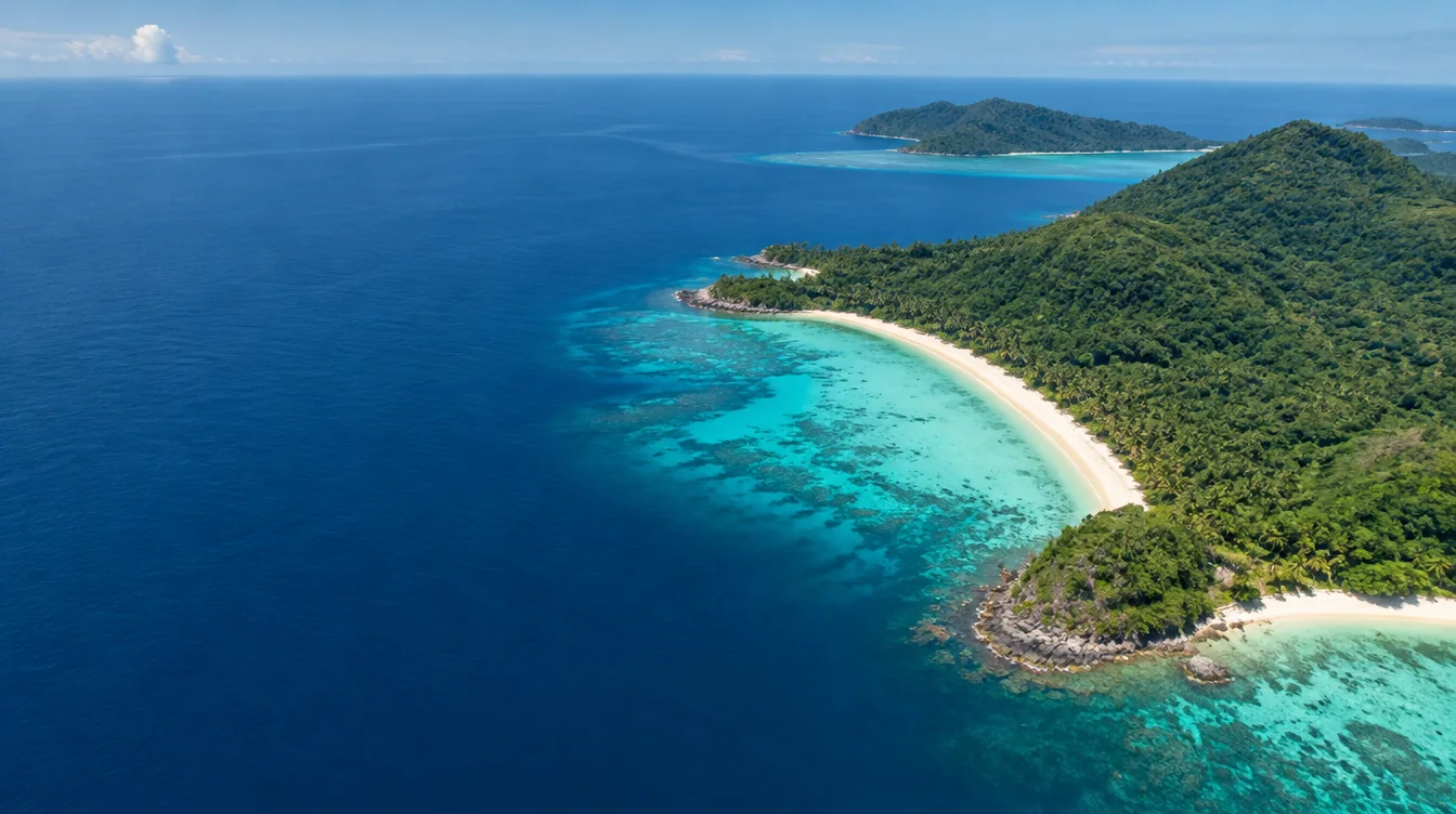 Garis pantai pulau tropis Indonesia dari udara